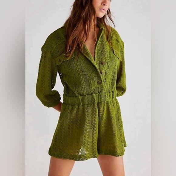Free People Pants - Free People Beach Crochet Ryan Romper Green